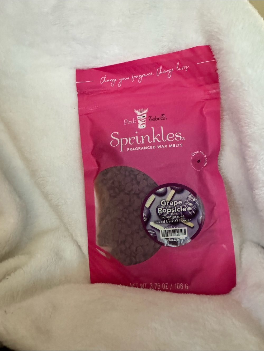 Pink Zebra Sprinkles Grape Popsicle Wax Melts in Bright Pink Pouch